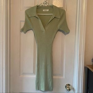 Glassons ribbed knit collared dress green